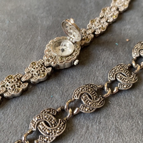 Vintage Silver Marcasite Watch & Bracelet EUC